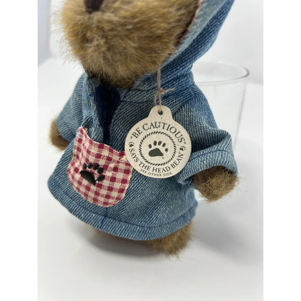 Boyds Bears Plush‎ Teddy Bear Denim Hoodie Gingham Checkered Pocket Head Bean